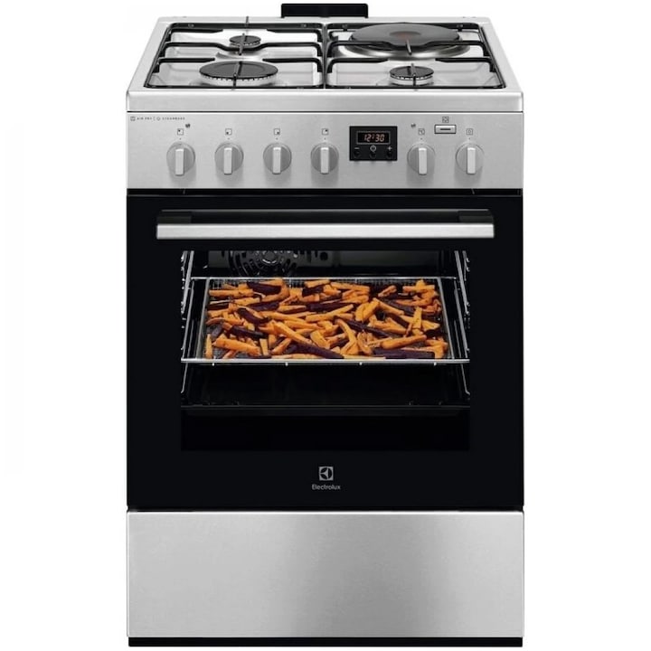 Reducere  RESIGILAT: Aragaz Electrolux LKM660222X, Mixt, 3 arzatoare gaz + 1 arzator electric, Cuptor electric, SteamBake, AirFry, Timer, Grill electric, Clasa A, 60 cm, Inox antiamprenta