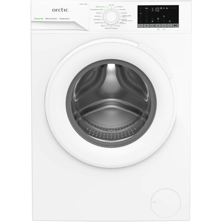 Reducere  RESIGILAT: Masina de spalat rufe Arctic APLM2WFSU28211W, 8 Kg, 1200 RPM, Clasa A, Motor Silent Inverter, ExtraSteam, IronExpress, Recycled Tub, Fast/Intensive, Steam, WaterMode, Child Lock, Add-In, Alb