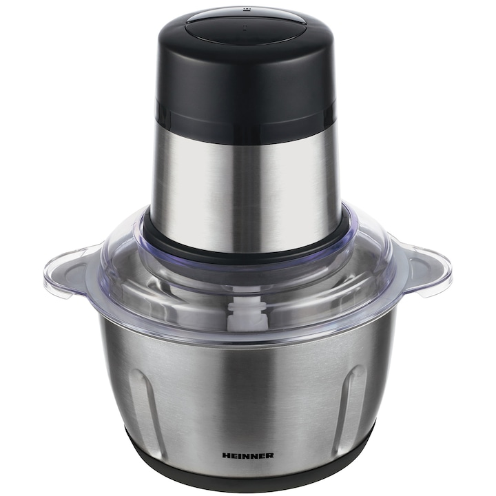 Reducere  RESIGILAT: Tocator de legume Heinner Cytheria 300 HMC-D300SS, 300W, capacitate 2L, 2 cutite din inox, 2 viteze, bol din inox, Argintiu