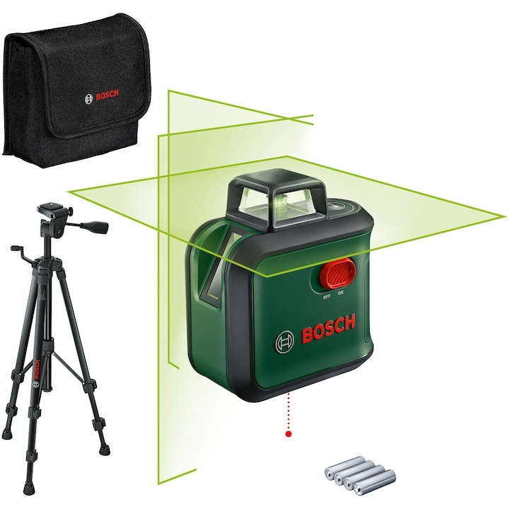 Reducere  RESIGILAT: Nivela cu laser Bosch AdvancedLevel 360 Set 0603663BZ1, proiecteaza o linie orizontala la 360° si 2 linii verticale si punct de verticala, cu autonivelare, domeniu masurare 24 m, precizie 0.4 mm/m, interval lucru +/- 4 grade, 1/4″ filet stativ