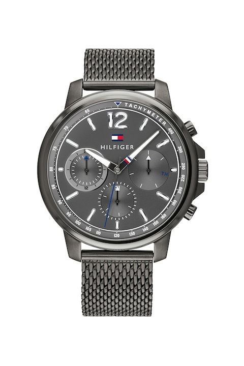 Reducere  RESIGILAT: Tommy Hilfiger – Ceas analog cu bratara cu aspect de plasa, Gri antracit