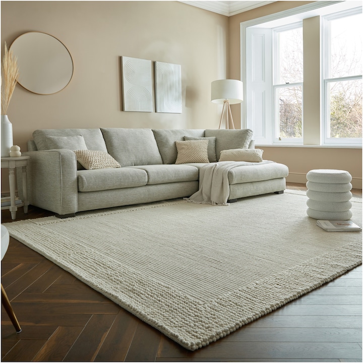 Reducere  RESIGILAT: Covor dreptunghiular Flair Rugs Bobble Wool Border, 160 x 230 cm, 2000 g/m², 70% Lana, 30% Nailon, Ivoar