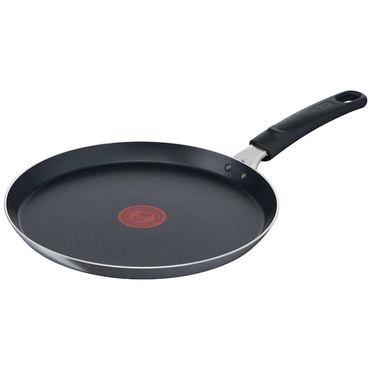 Reducere  RESIGILAT: Tigaie de clatite Tefal Easy Plus, 25 cm, invelis antiaderent din titan, indicator Thermo-Signal, maner ergonomic, negru