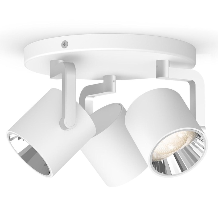 Reducere  RESIGILAT: Spot LED luminos triplu Philips Byrl, 3×4.3W, 1200 lm, intensitate variabila, lumina alba calda (2200-2700K), IP20, 16×25.2cm, Metal, Alb, clasa energetica F