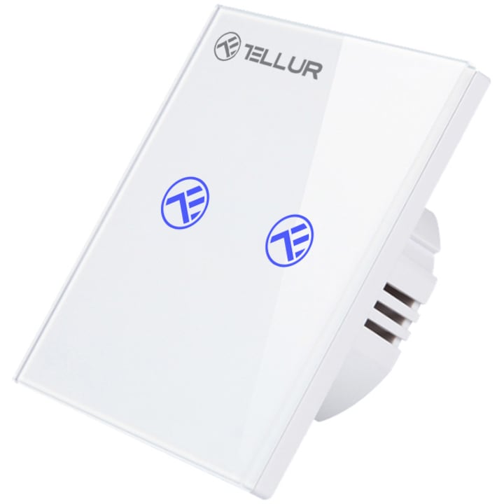 Reducere  RESIGILAT: Intrerupator inteligent Tellur SS2N, Wi-Fi, cu touch, 2 canale, fara Null, 1800W, 10A