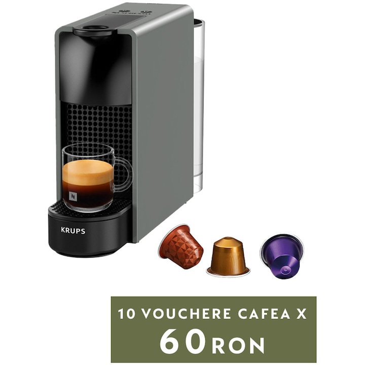 Reducere  RESIGILAT: Espressor Nespresso by Krups Essenza Mini XN110B10, 1260W, 19 Bar, 0.6L, Gri, + set capsule degustare