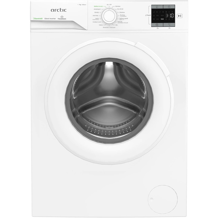 Reducere  RESIGILAT: Masina de spalat rufe Arctic APLM1WFSU17210W, 7 Kg, 1200 RPM, Clasa energetica A, Motor Silent Inverter, ExtraSteam, IronExpress, Recycled Tub, Fast/Intensive, Steam, WaterMode (Water Saving – Extra Rinse), Prewash, Child Lock, Add-In, Alb