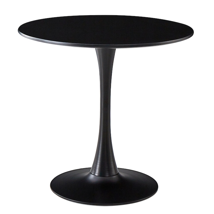 Reducere  RESIGILAT: Masa dining/bucatarie Kring Swan, rotunda, cu piedestal, blat MDF / baza metal, 80×73 cm, Negru