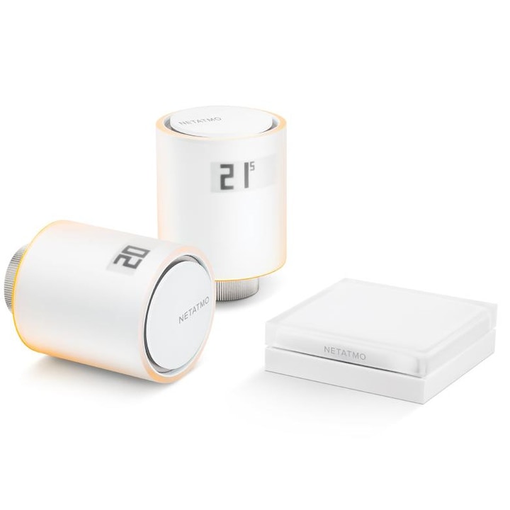 Reducere  RESIGILAT: Kit 2 capete termostat + 1 releu inteligent Netatmo NVP-EN Starter Pack, Wi-Fi, Control aplicatie