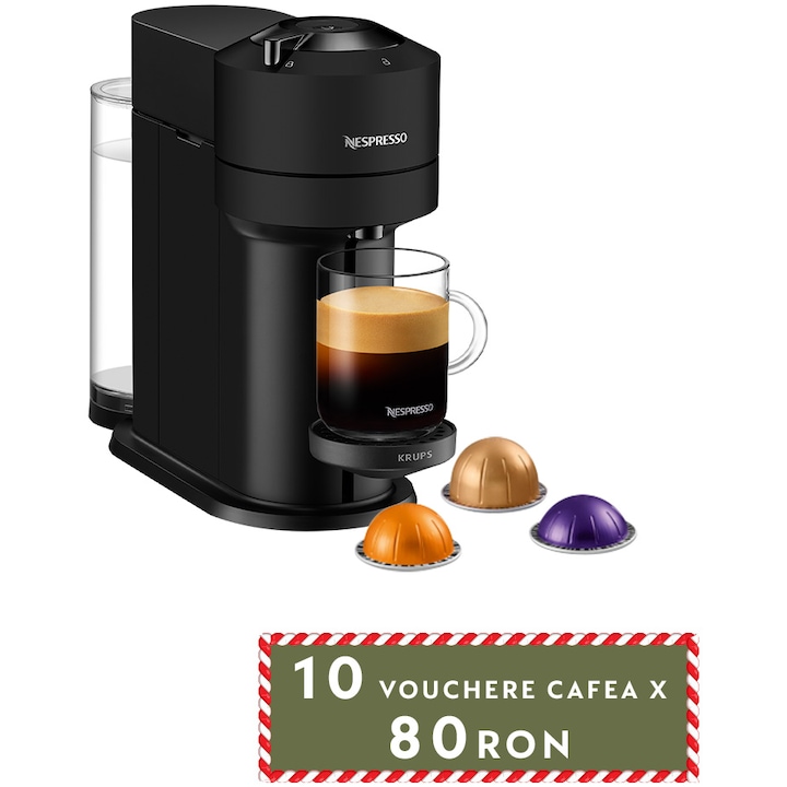 Reducere  RESIGILAT: Espressor Nespresso by Krups Vertuo Next Premium XN910N10, 1500W, 19 Bar, Centrifusion™, Conectare la telefon, 1.1L, Negru mat, + set capsule degustare