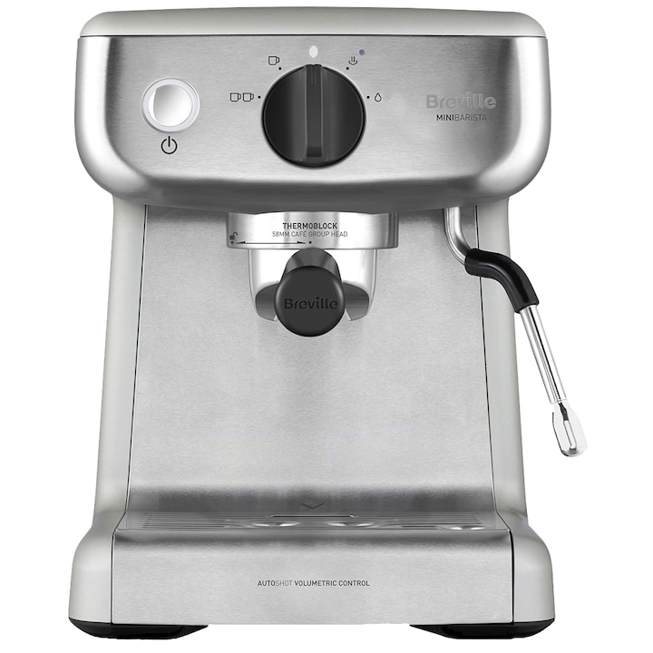 Reducere  RESIGILAT: Espressor manual Breville Barista Mini VCF125X-01, 15 bari, 2 l, recipient detasabil lapte 0.35 l, silver