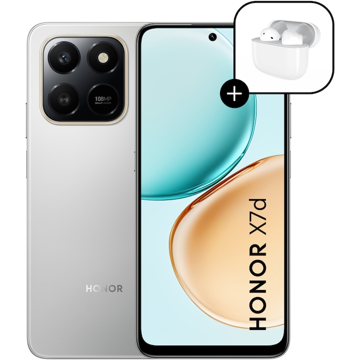 Telefon Mobil Honor X7D Dual Sim 8Gb Ram 256Gb Rom Meteor Silver Casti Honor Choice Earbuds X7E Active Incluse Rsgemag6369587X 5109Bybd 5504Adcy