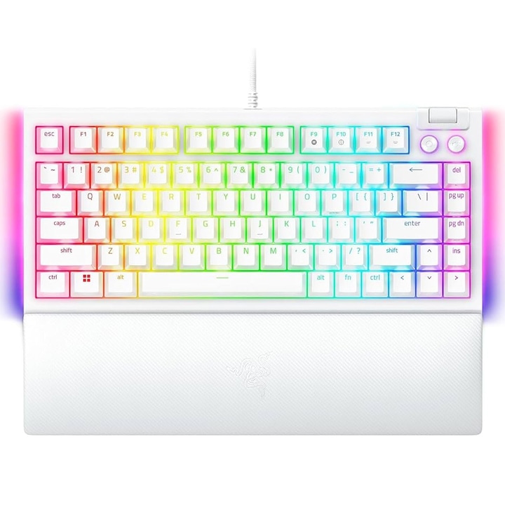 Tastatura Mecanica Gaming Blackwidow V4 75 Taste Abs Layout Us Iluminare Rgb 6 Butoane Customizabile Suport Pentru Incheietura Magnetic Alb Rsgemag6365518X Rz03 05001700 R3M1