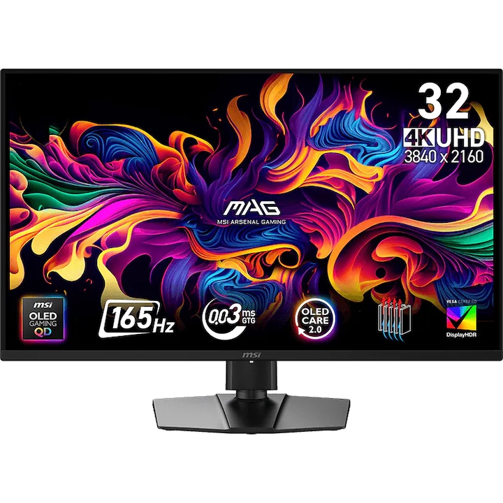 Monitor Gaming Msi Mag 322Up Qd Oled E16 31 5 4K Uhd 3840 2160 Qd Oled 165Hz 0 03Ms Gtg Hdrtrue Black 400 Less Blue Light Amd Freesync Premium Pro G Sync Compatible Usb C Dp 15W Dp1 4A 2 Hdmi 2 1 Has