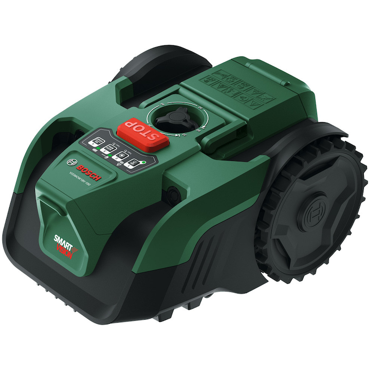 Robot De Tuns Gazon Iarba Fara Fir Perimetral Bosch Visimow18V 100 18 V Latime De Taiere 16 Cm Inaltime De Taiere 20 60 Mm Senzori Ultrasonici Motor Brushless Include Acumulator Pba 18V 4 0 Ah Incarca