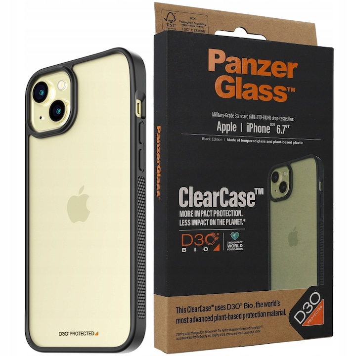 Husa Telefon Panzerglass Plastic Compatibil Cu Iphone 15 Plus Negru Transparent Rsgemag5448256X 5711724011788