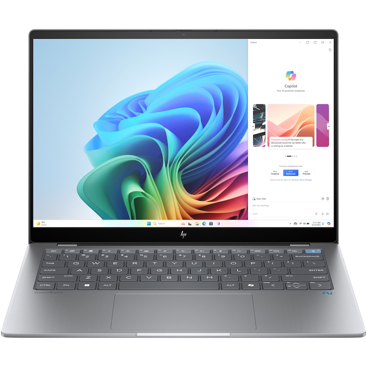 Laptop Hp Omnibook X 14 Fe0001Nn Cu Procesor Qualcommr Snapdragonr X Elite X1E 78 100 Pana La 3 4Ghz 14 2 2K Ips Touch 16Gb Lpddr5X Ram 512Gb Ssd Qualcommr Adrenotm Windows 11 Home Silver Rsgemag59341