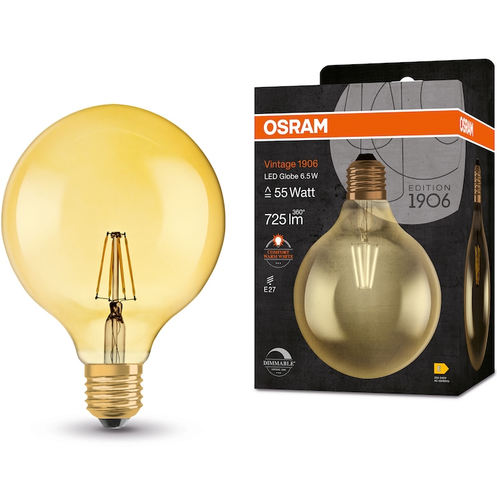 Reducere  Bec Led Osram Vintage Decorativ 1906 Globe Dimabil E27 6 5W 55W Lumina Calda 2400K 725 Lumeni Clasa Energetica E Rsgemag6406309X 4058075808997