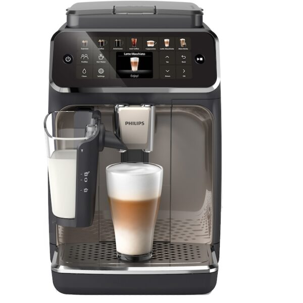 Reducere  Espressor automat Philips EP4449/70 seria 4400, presiune 15 bari, solutie de lapte LatteGO, 12 tipuri de bauturi, ecran tactil intuitiv, Tehnologie noua SilentBrew pentru preparare silentioasa, rasnita ceramica, functie QuickStart, negru- bronz