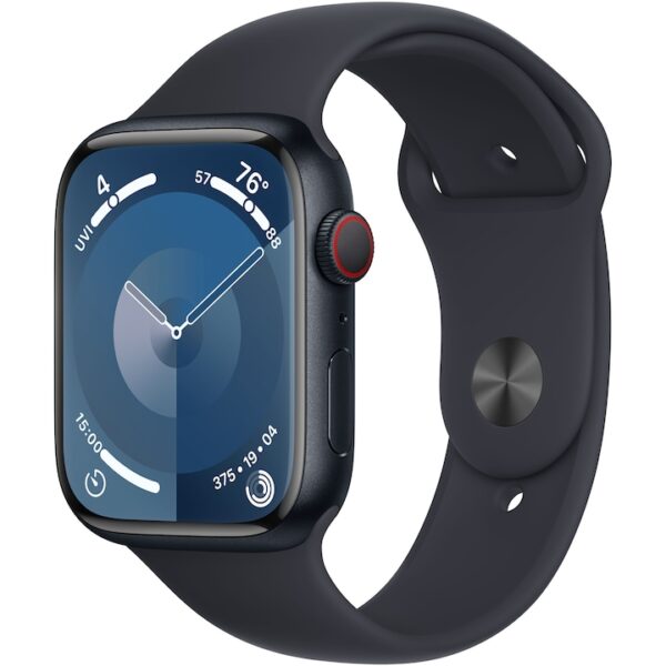 Reducere  Apple Watch 9, GPS, Cellular, Carcasa Midnight Aluminium 45mm, Midnight Sport Band – M/L